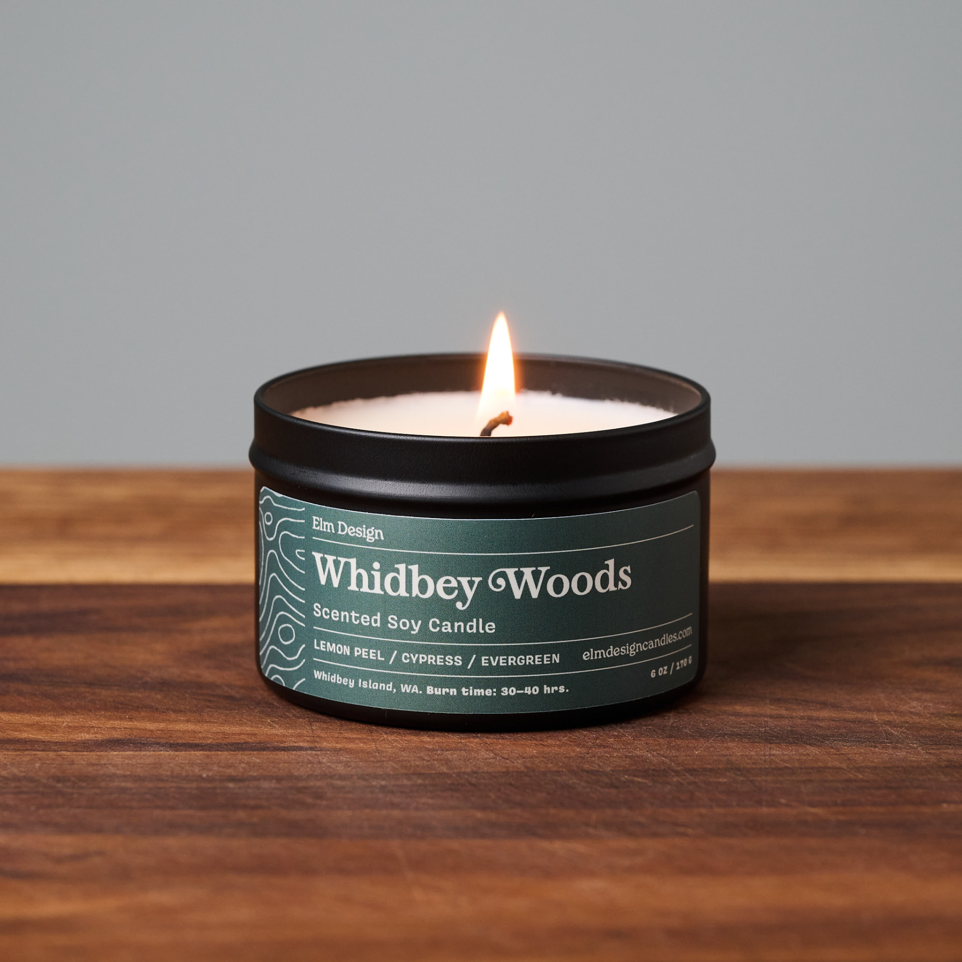 Whidbey Woods scented soy candle tin